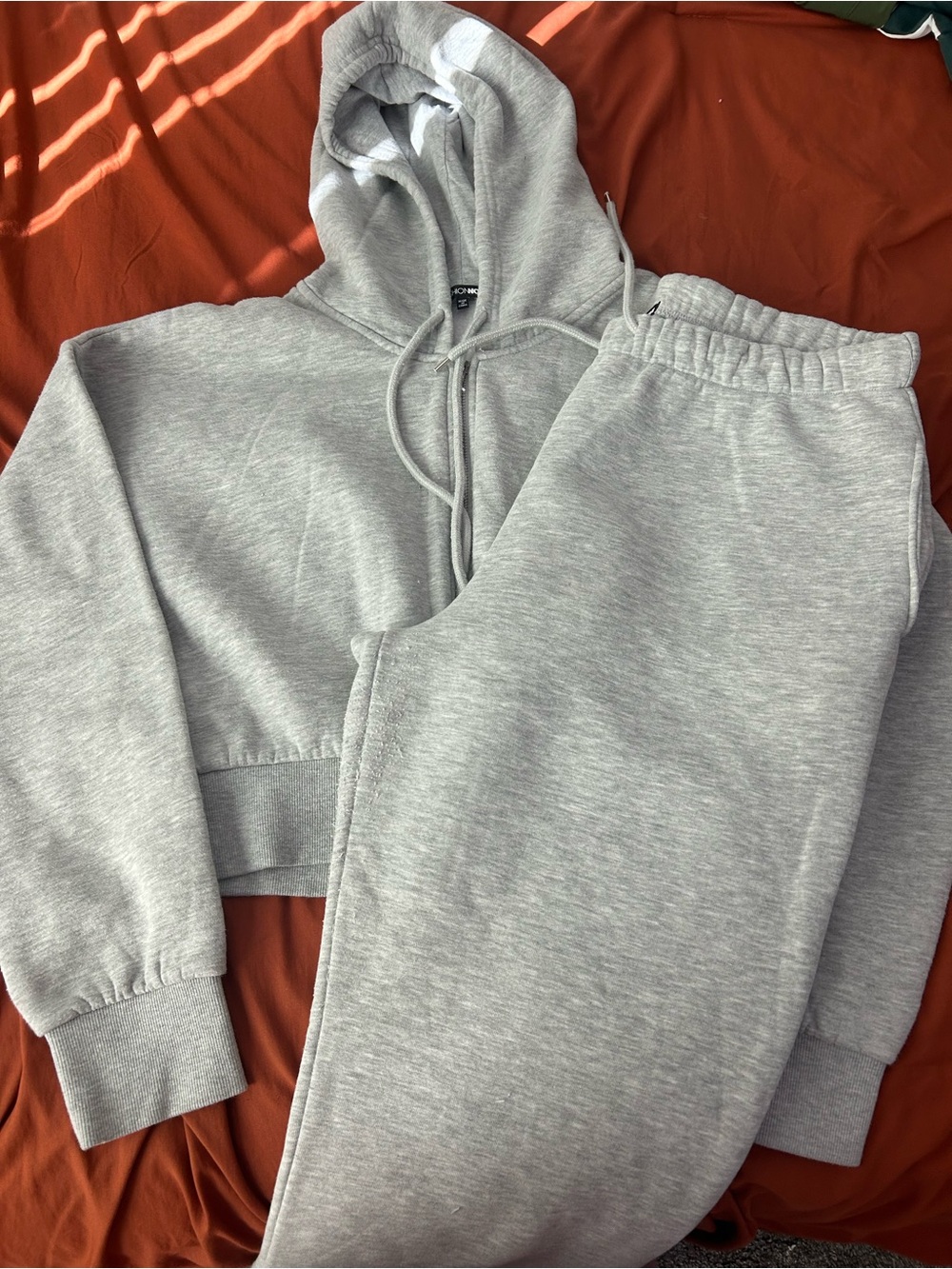 Fashion Nova Light Gray Cropped Hoodie & Jogger Set